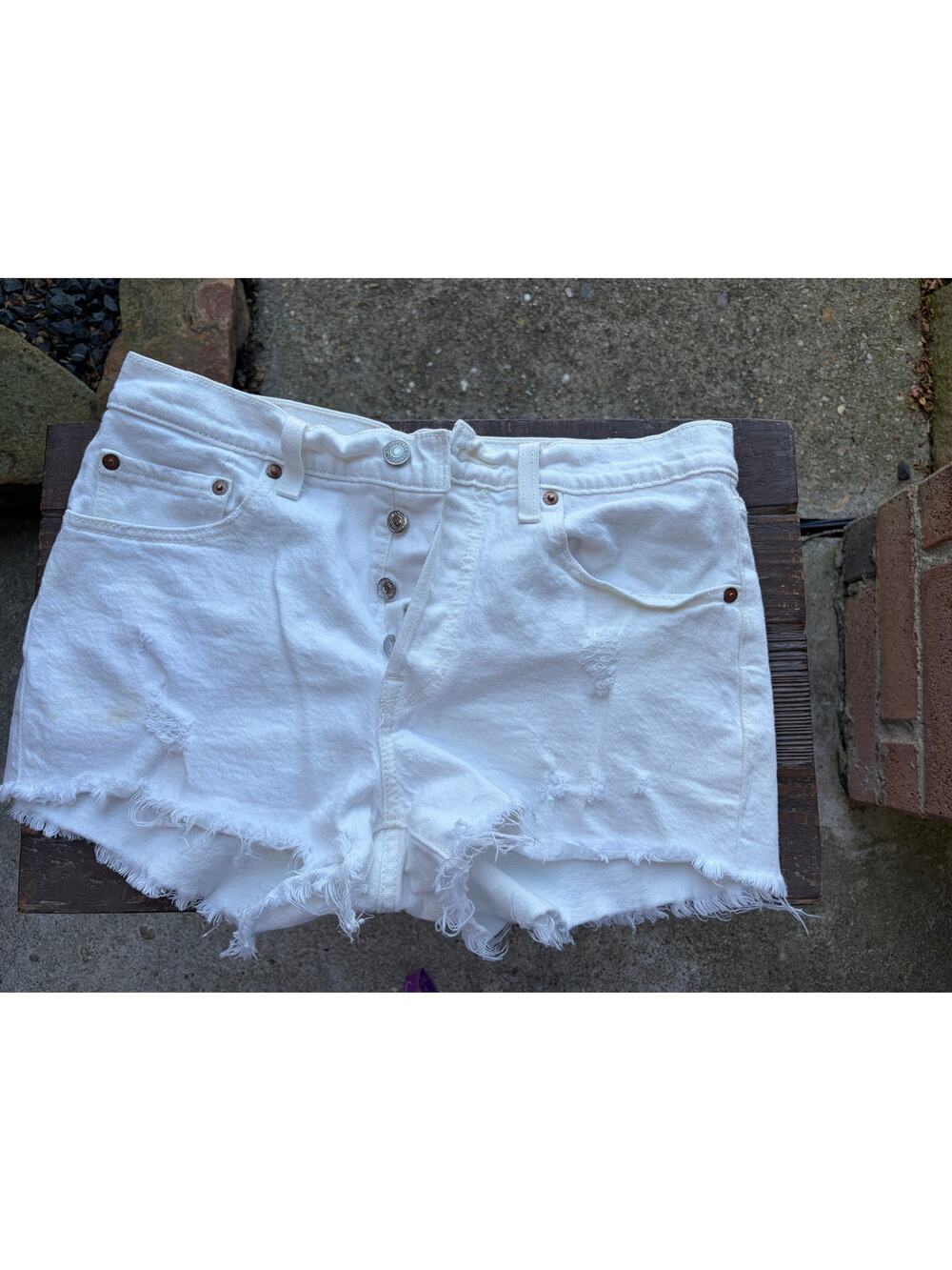 Levi's 501 Button Fly Shorts Raw Hem White Women's Size 27